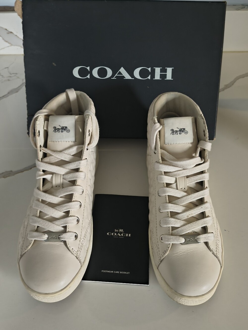 COACH Women's Ivory Cream High-Top Sneakers